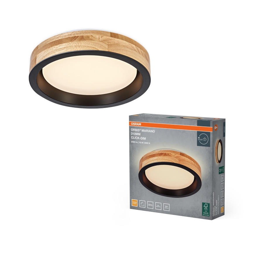 Osram - LED Stmívatelné stropní svítidlo MARIANO LED/16W/230V pr. 31 cm dub/černá