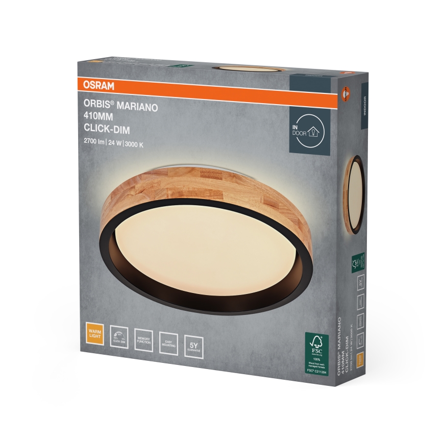 Osram - LED Stmívatelné stropní svítidlo MARIANO LED/24W/230V pr. 41 cm dub/černá