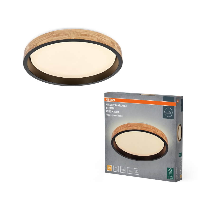 Osram - LED Stmívatelné stropní svítidlo MARIANO LED/36W/230V pr. 51 cm dub/černá