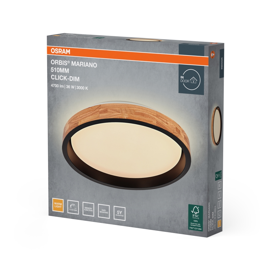 Osram - LED Stmívatelné stropní svítidlo MARIANO LED/36W/230V pr. 51 cm dub/černá