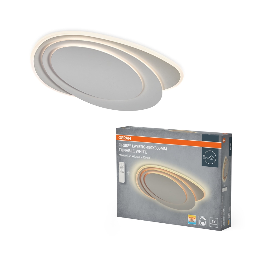 Osram - LED Stmívatelné stropní svítidlo ORBIS LAYERS LED/50W/230V 2600-6000K 36x49 cm bílá + dálkové ovládání