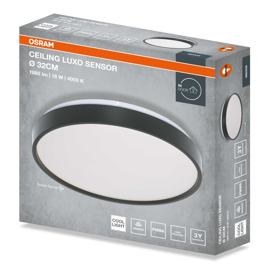 Osram - LED Stropní svítidlo se senzorem soumraku CEILING LUXO LED/18W/230V pr. 32 cm černá