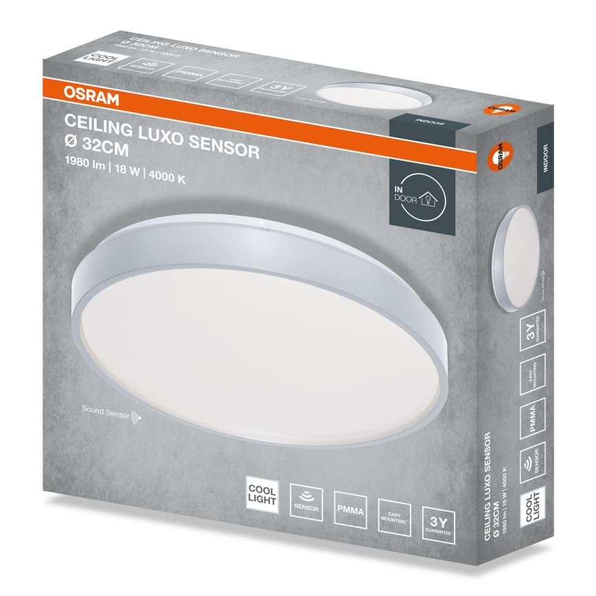 Osram - LED Stropní svítidlo se senzorem soumraku CEILING LUXO LED/18W/230V pr. 32 cm stříbrná