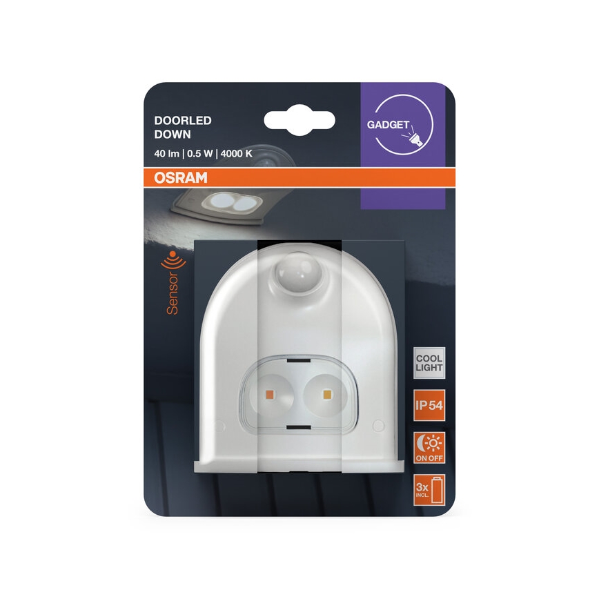 Osram - LED Venkovní nástěnné svítidlo se senzorem DOORLED LED/0,5W/3xAA IP54 bílá