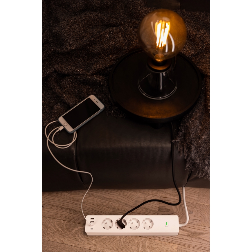 Osram - Prodlužovací kabel SMART+ 4Z typ F + 2xUSB-A + 2xUSB-C Wi-Fi