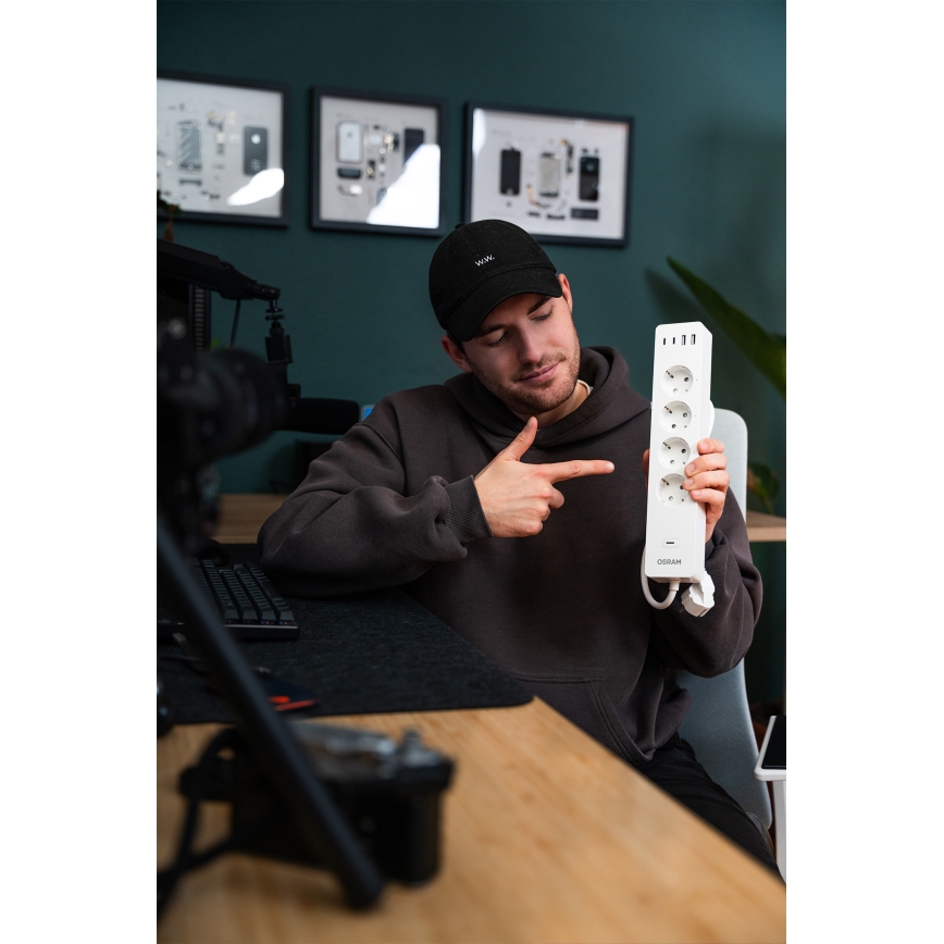 Osram - Prodlužovací kabel SMART+ 4Z typ F + 2xUSB-A + 2xUSB-C Wi-Fi