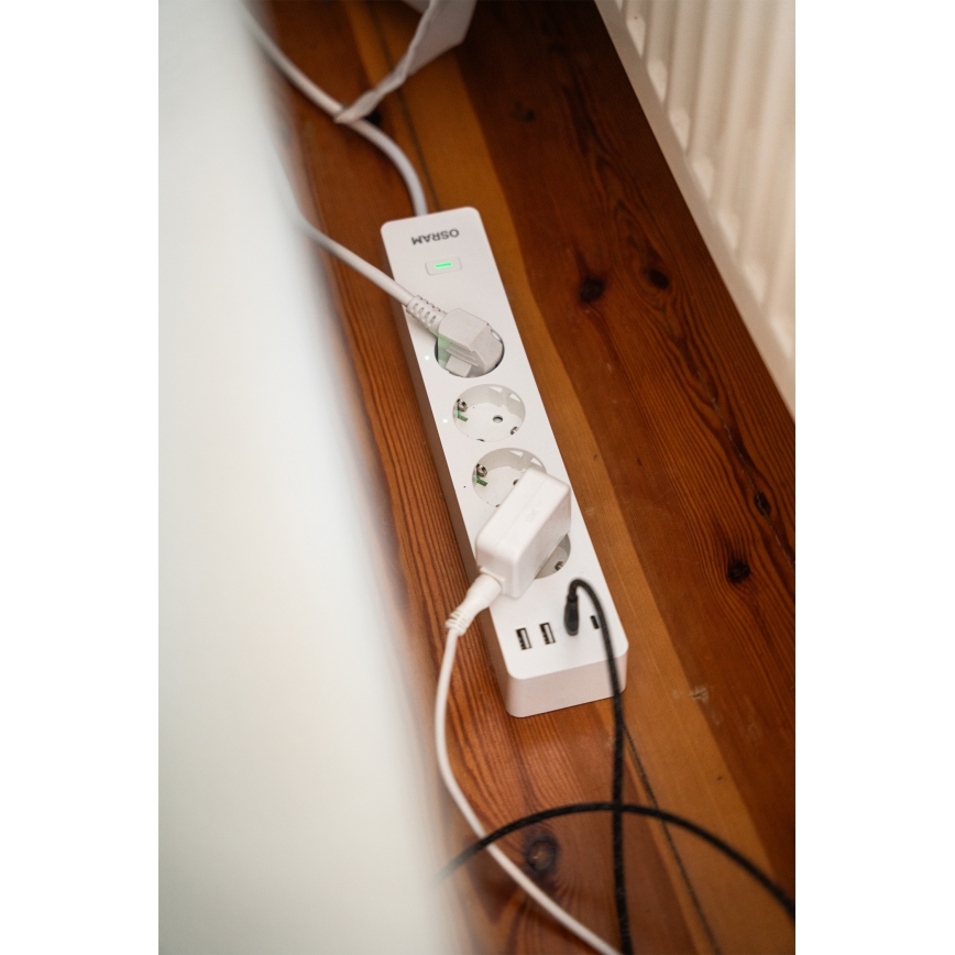 Osram - Prodlužovací kabel SMART+ 4Z typ F + 2xUSB-A + 2xUSB-C Wi-Fi