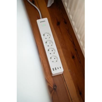 Osram - Prodlužovací kabel SMART+ 4Z typ F + 2xUSB-A + 2xUSB-C Wi-Fi