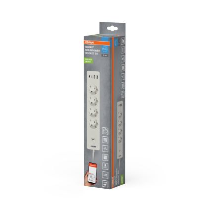 Osram - Prodlužovací kabel SMART+ 4Z typ F + 2xUSB-A + 2xUSB-C Wi-Fi