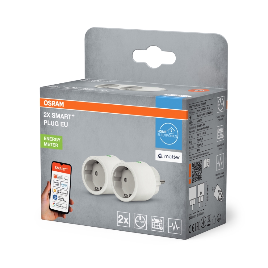 Osram - SADA 2x Chytrá zásuvka SMART+ MATTER SCHUKO 2300W/230V/10A Wi-Fi bílá