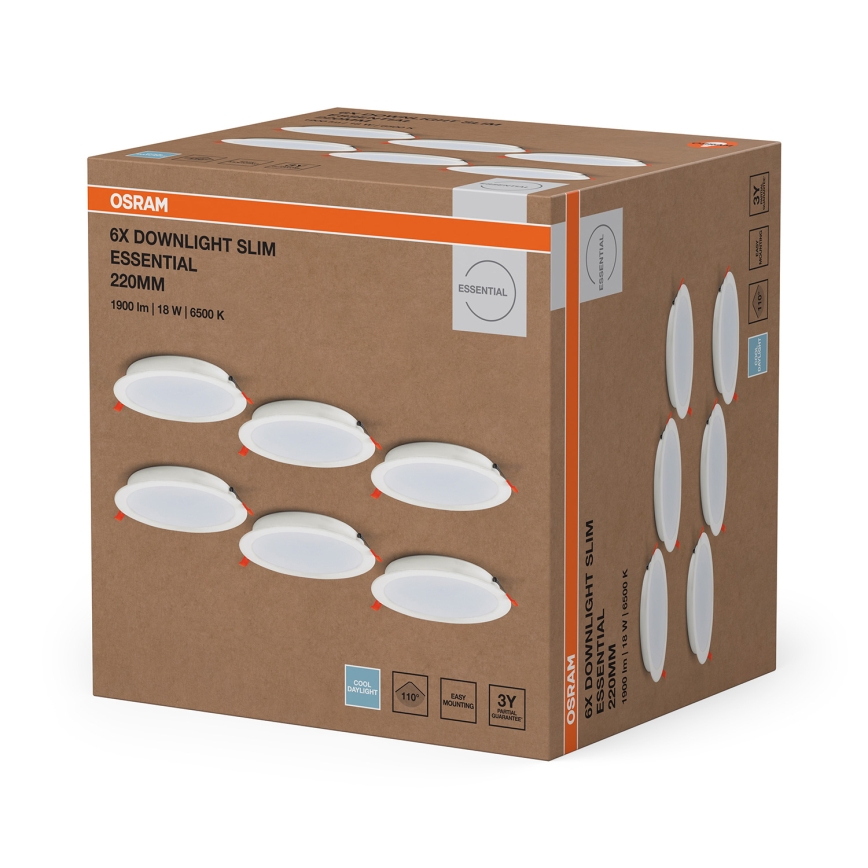 Osram - SADA 6x LED Podhledové svítidlo ESSENTIAL LED/18W/230V 6500K pr. 22 cm bílá