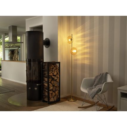 Osram - Stojací lampa GOLD GLASS 2xE14/12W/230V zlatá/kouřová béžová