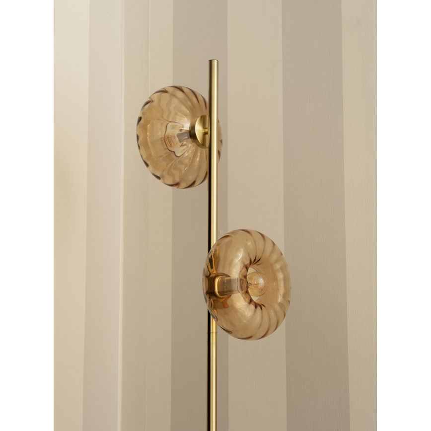 Osram - Stojací lampa GOLD GLASS 2xE14/12W/230V zlatá/kouřová béžová