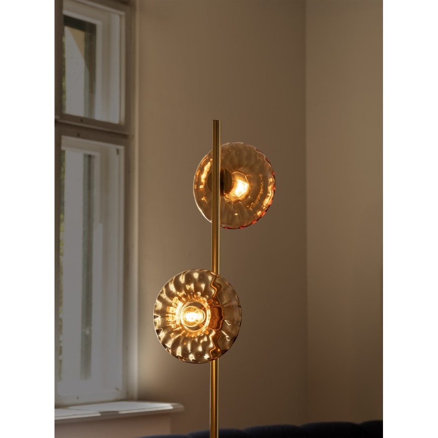 Osram - Stojací lampa GOLD GLASS 2xE14/12W/230V zlatá/kouřová béžová