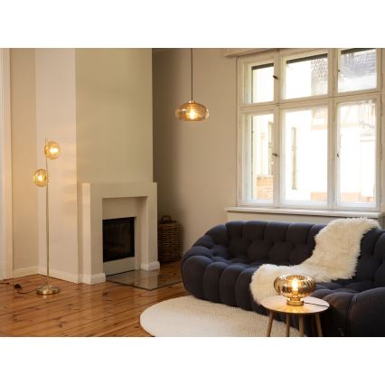 Osram - Stojací lampa GOLD GLASS 2xE14/12W/230V zlatá/kouřová béžová