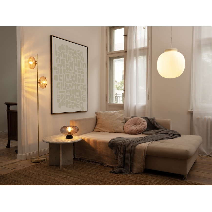 Osram - Stojací lampa GOLD GLASS 2xE14/12W/230V zlatá/kouřová béžová