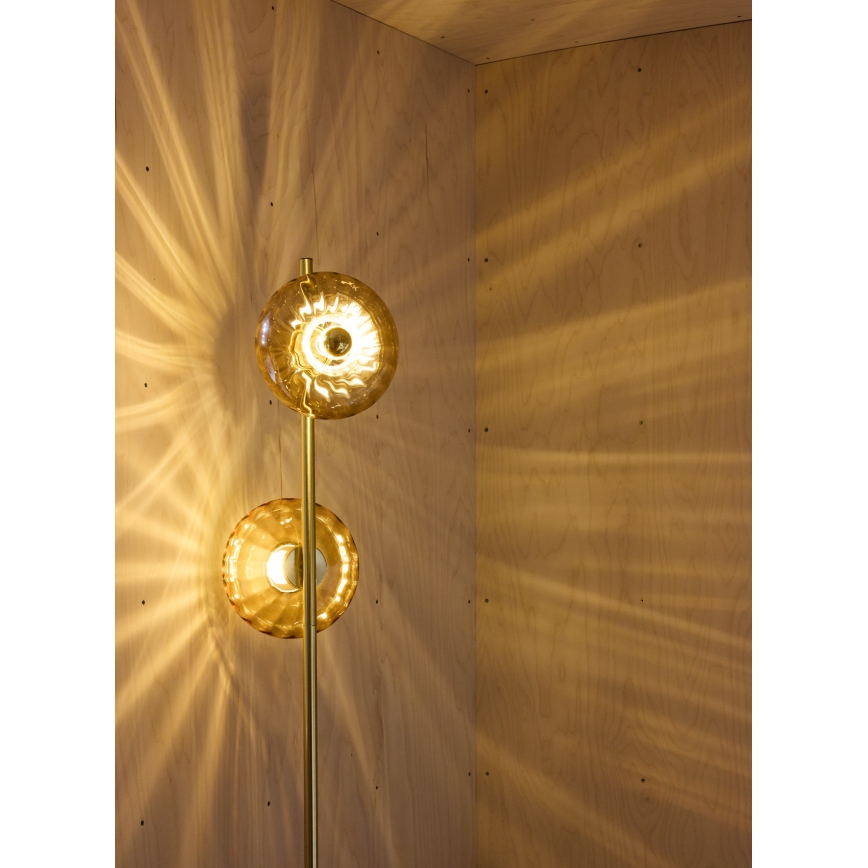 Osram - Stojací lampa GOLD GLASS 2xE14/12W/230V zlatá/kouřová béžová