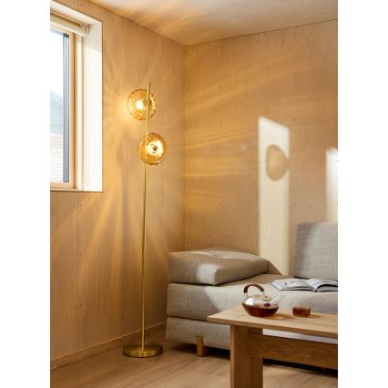Osram - Stojací lampa GOLD GLASS 2xE14/12W/230V zlatá/kouřová béžová