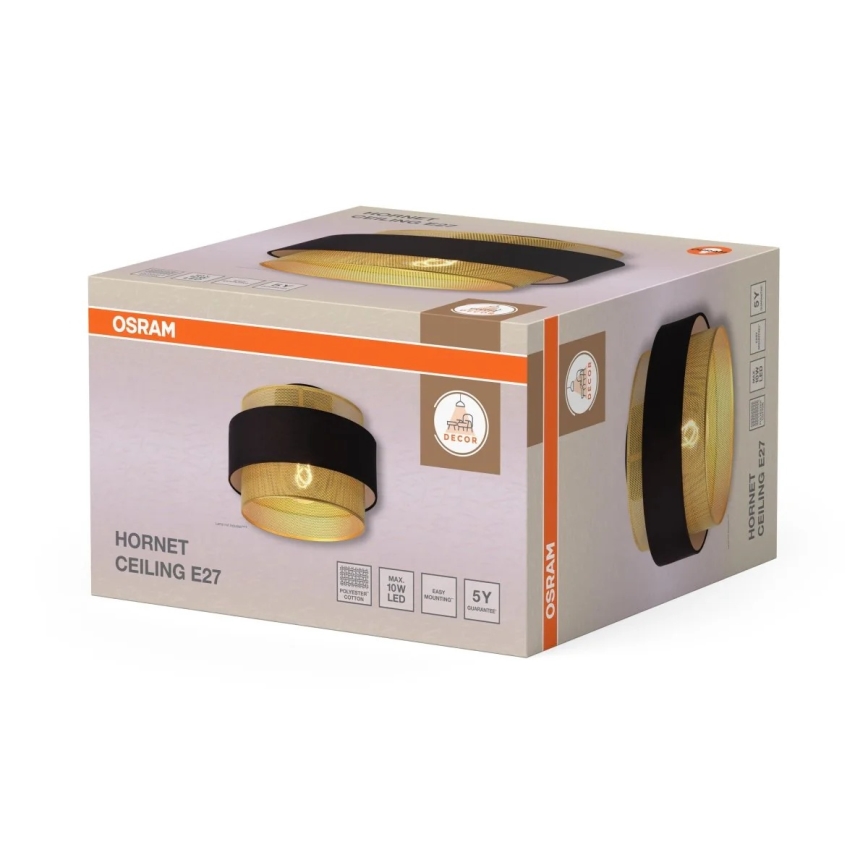 Osram - Stropní svítidlo DECOR HORNET 1xE27/10W/230V pr. 30 cm černá/zlatá