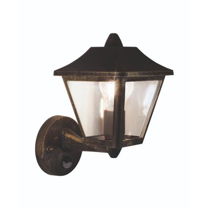 Osram - Venkovní nástěnná lampa se senzorem TRADITION UP 1xE27/60W/230V IP44 patina/zlatá