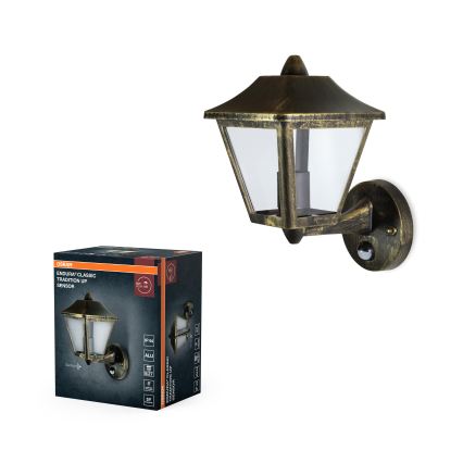 Osram - Venkovní nástěnná lampa se senzorem TRADITION UP 1xE27/60W/230V IP44 patina/zlatá