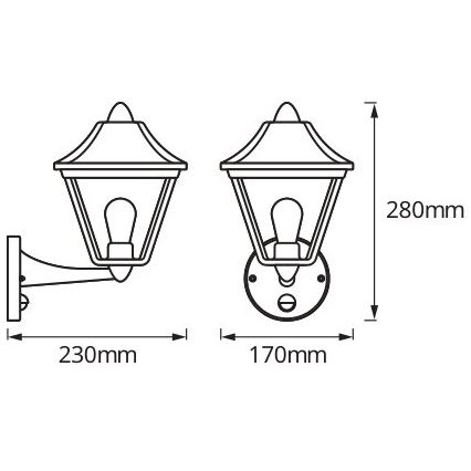 Osram - Venkovní nástěnná lampa se senzorem TRADITION UP 1xE27/60W/230V IP44 patina/zlatá