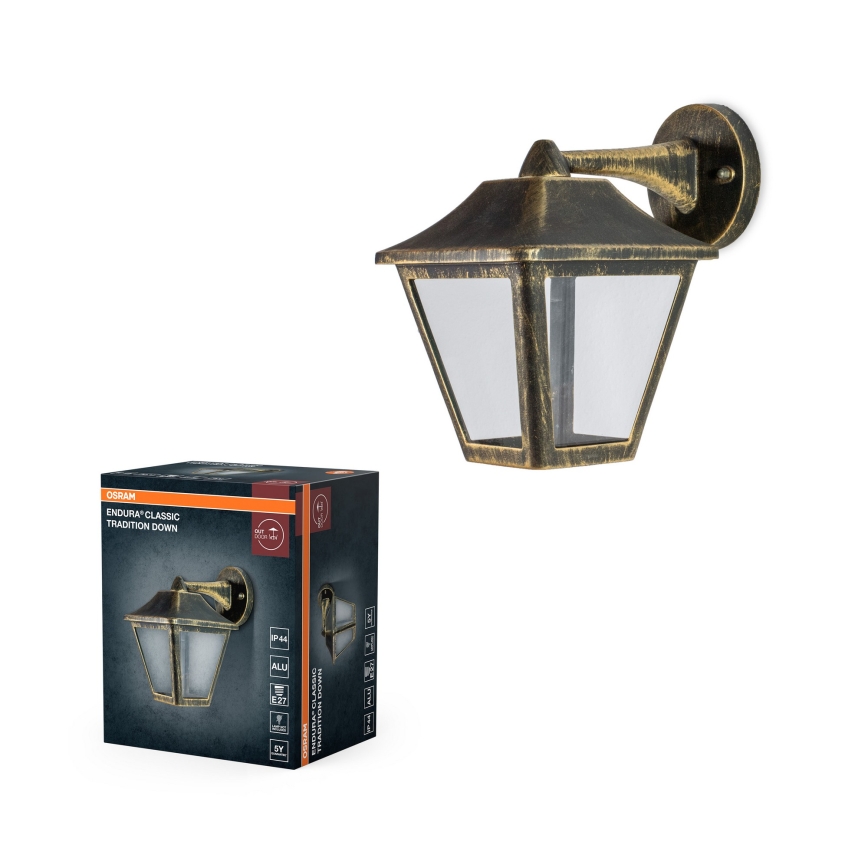 Osram - Venkovní nástěnná lampa TRADITION DOWN 1xE27/60W/230V IP44 patina/zlatá