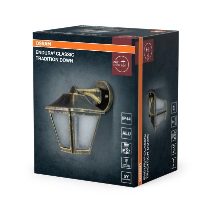 Osram - Venkovní nástěnná lampa TRADITION DOWN 1xE27/60W/230V IP44 patina/zlatá