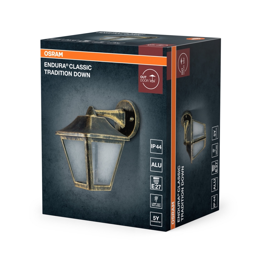 Osram - Venkovní nástěnná lampa TRADITION DOWN 1xE27/60W/230V IP44 patina/zlatá