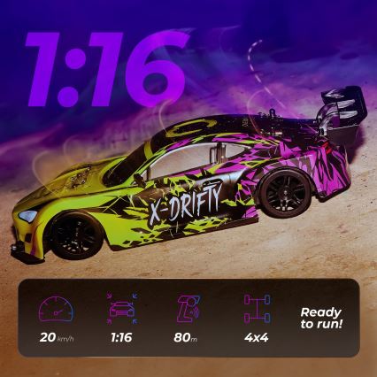 Overmax - RC drift auto na dálkové ovládání X-DRIFT 1000 mAh žlutá/fialová