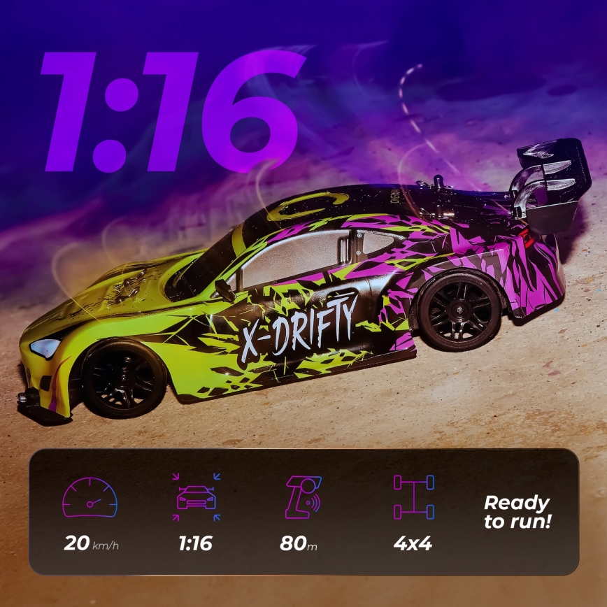 Overmax - RC drift auto na dálkové ovládání X-DRIFT 1000 mAh žlutá/fialová