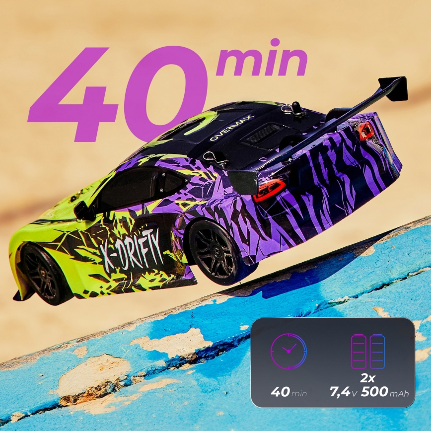 Overmax - RC drift auto na dálkové ovládání X-DRIFT 1000 mAh žlutá/fialová