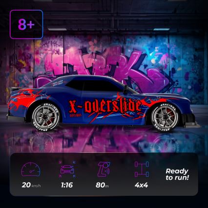 Overmax - RC drift auto na dálkové ovládání X-OVERSLIDE 1000 mAh černá/zelená/modrá/červená