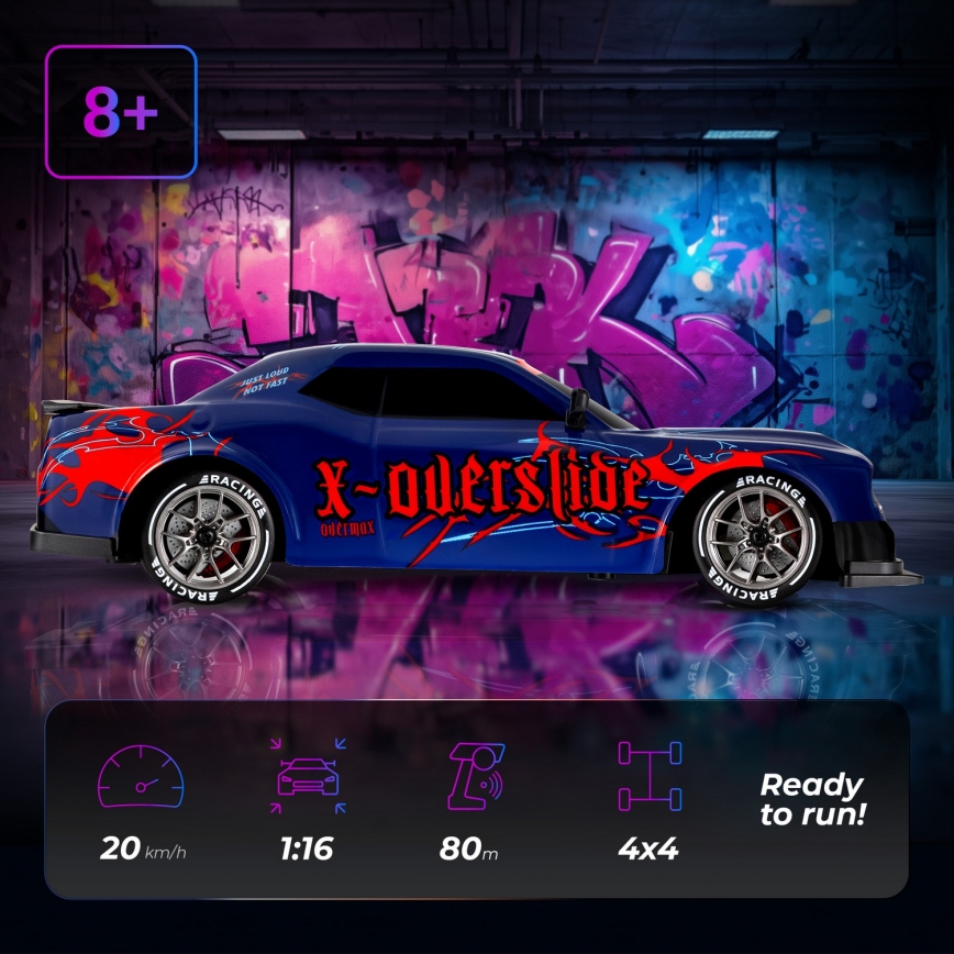 Overmax - RC drift auto na dálkové ovládání X-OVERSLIDE 1000 mAh černá/zelená/modrá/červená