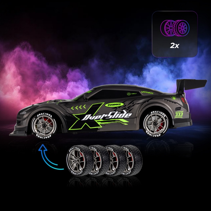 Overmax - RC drift auto na dálkové ovládání X-OVERSLIDE 1000 mAh černá/zelená/modrá/červená
