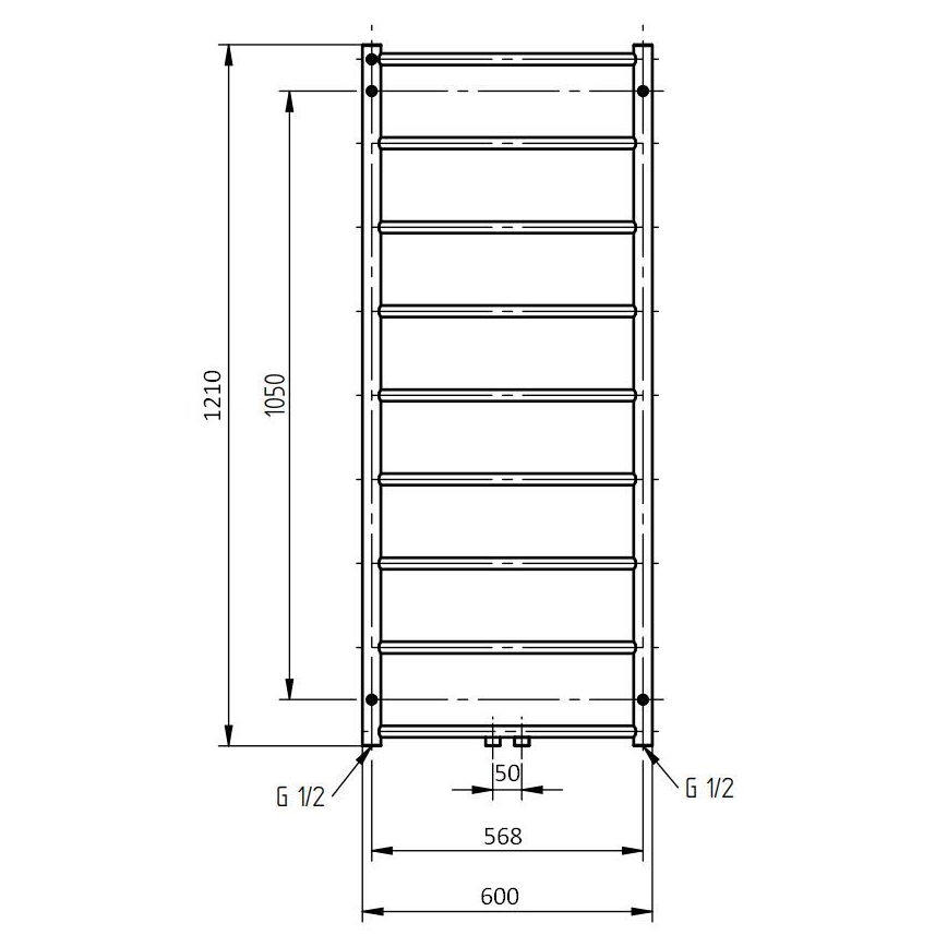 P.M.H. NS4W-M - Koupelnový žebříkový radiátor NAAS 349W 121 cm bílá