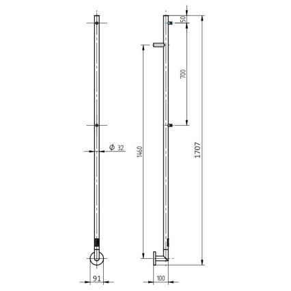 P.M.H. OL1B - Elektrický sušák na ručníky OLE 24W/230V 170 cm IP44 černá