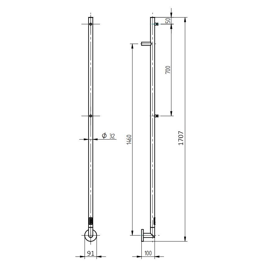 P.M.H. OL1B - Elektrický sušák na ručníky OLE 24W/230V 170 cm IP44 černá