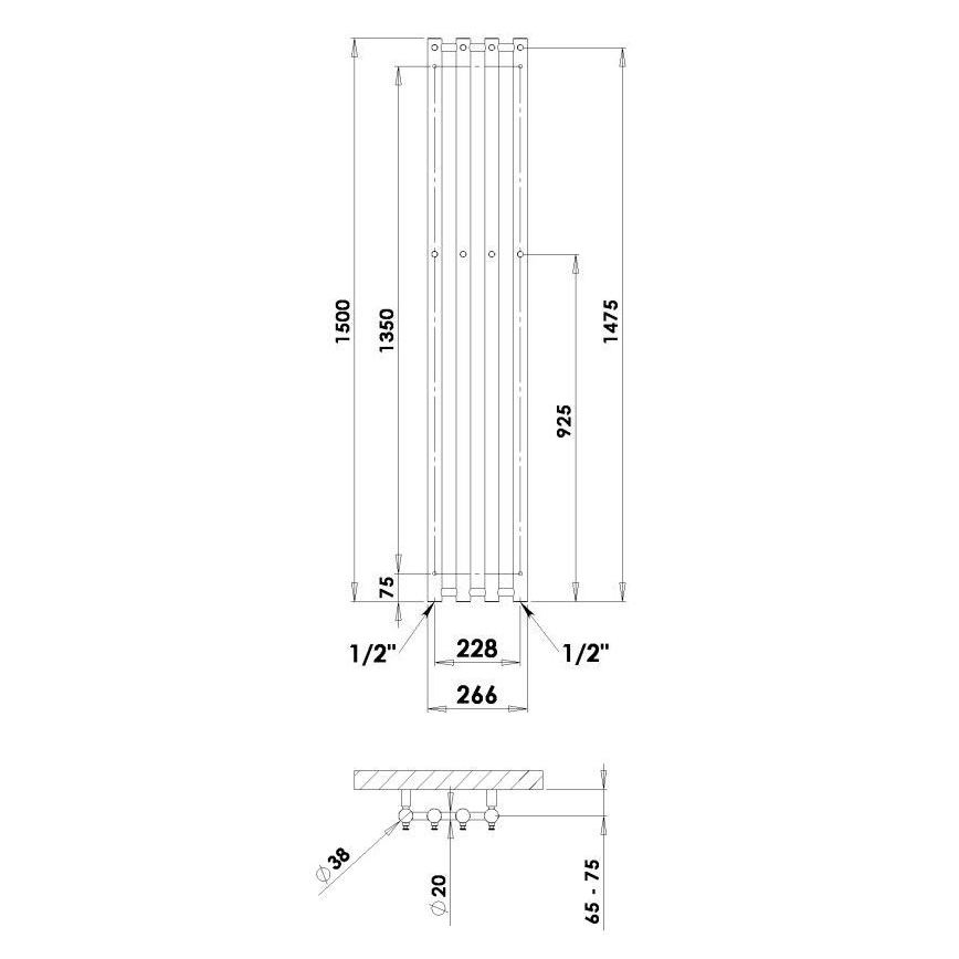 P.M.H. R2B - Koupelnový žebříkový radiátor ROSENDAL 350W 150 cm černá