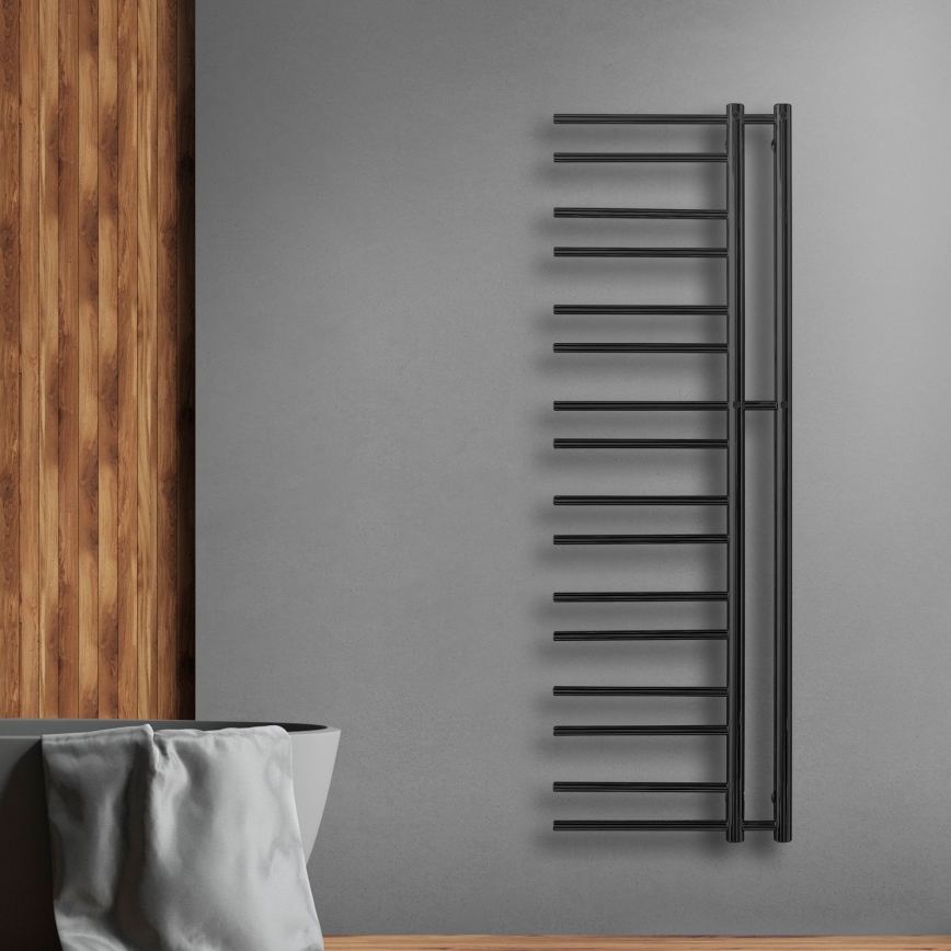 P.M.H. T2B-L - Koupelnový žebříkový radiátor THEIA 352W 154 cm levá/černá