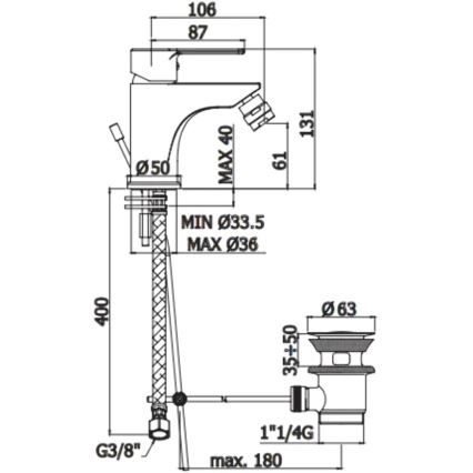 Paffoni - Bidetová baterie + výpusť RED lesklý chrom