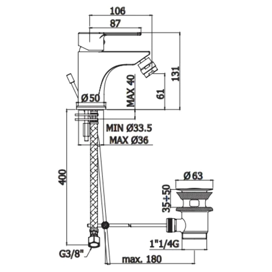 Paffoni - Bidetová baterie + výpusť RED lesklý chrom