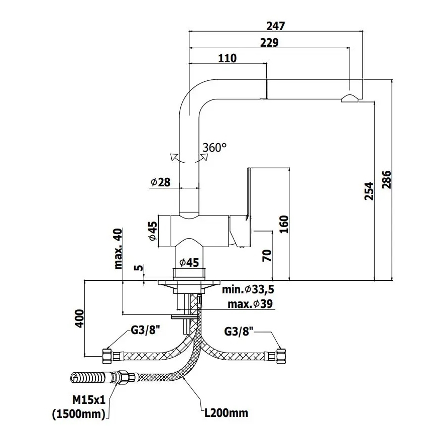 Paffoni - Dřezová baterie s výsuvnou koncovkou RINGO černá