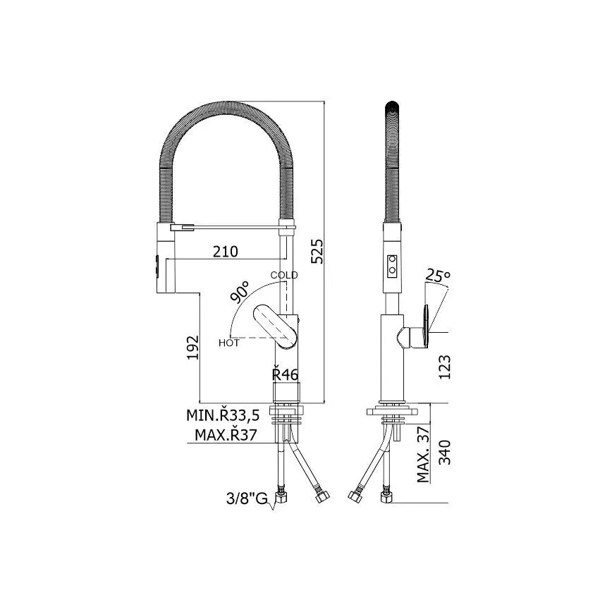 Paffoni - Dřezová baterie s vytahovací sprškou CANDY 52,5 cm lesklý chrom
