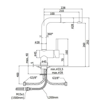 Paffoni - Dřezová baterie s vytahovací sprškou LIGHT 29,2 cm černá