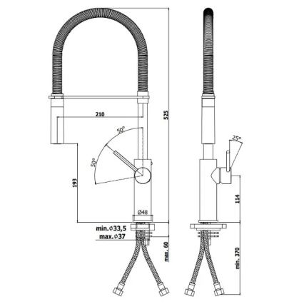 Paffoni - Dřezová baterie s vytahovací sprškou LIGHT 52,5 cm černá