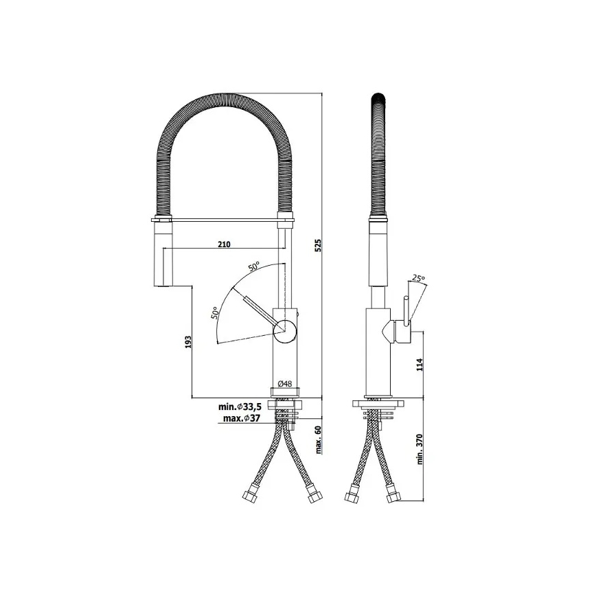 Paffoni - Dřezová baterie s vytahovací sprškou LIGHT 52,5 cm černá