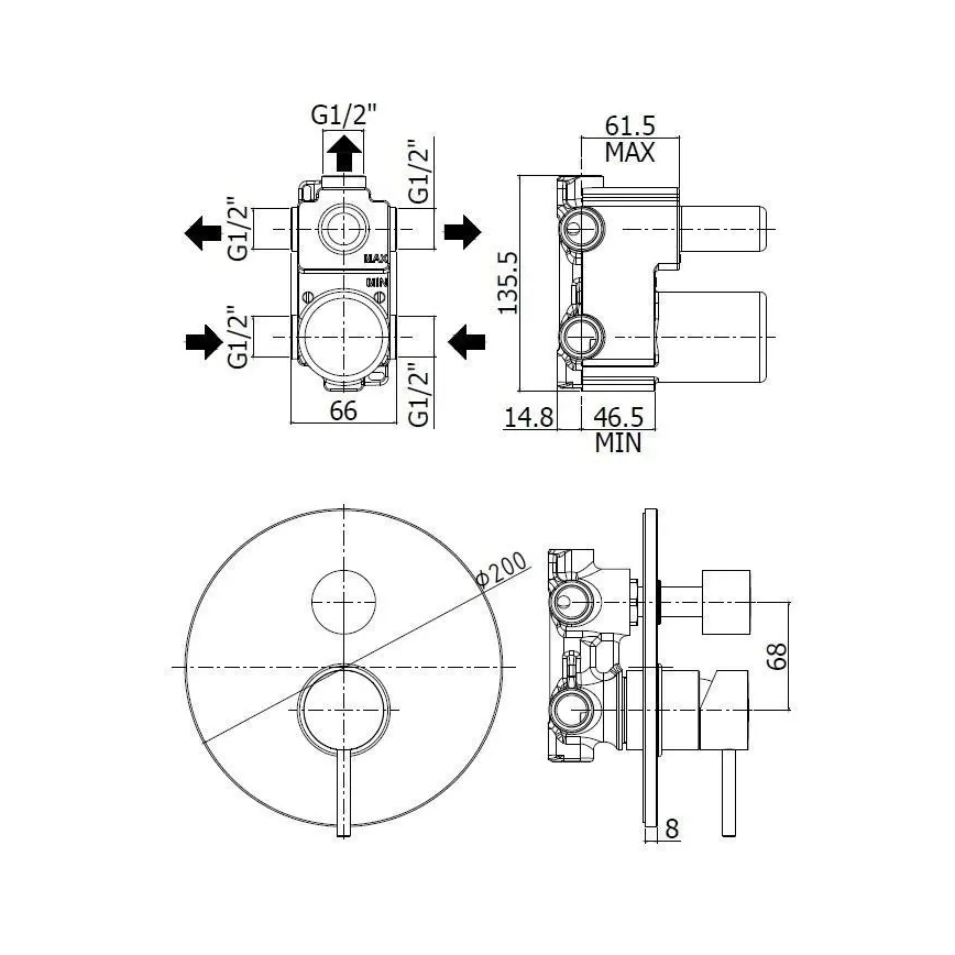 Paffoni - Sprchová baterie pro podomítkovou instalaci LIGHT černá