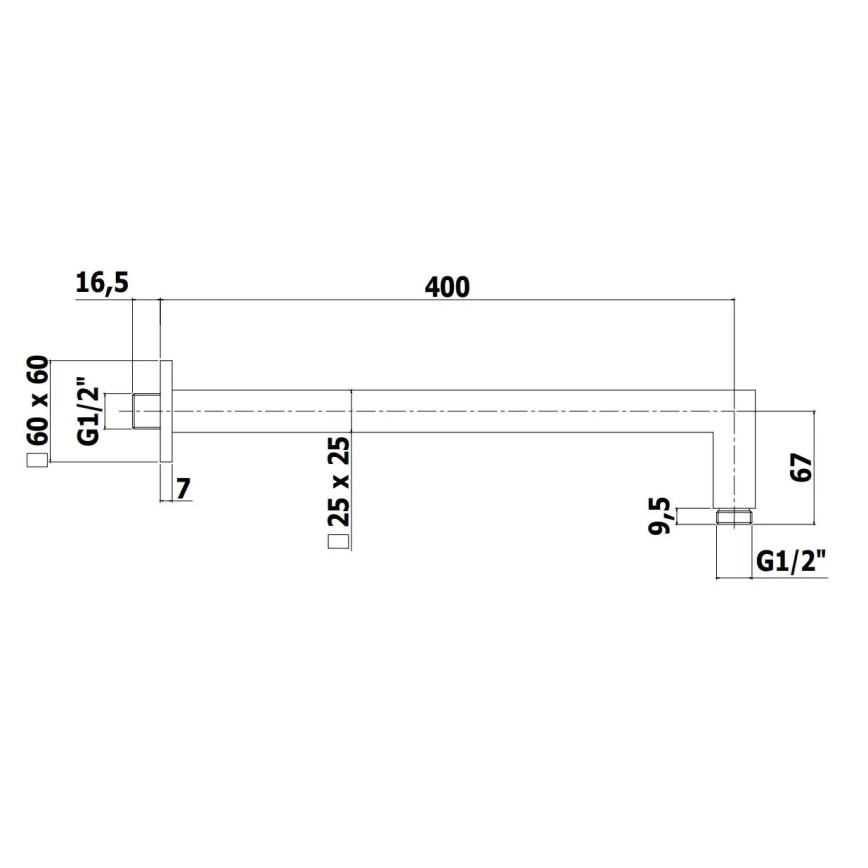 Paffoni - Sprchové rameno hranaté 40 cm černá