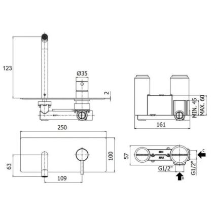 Paffoni - Umyvadlová baterie pro podomítkovou instalaci LIGHT zlatá